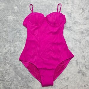 TA3 Women Large Reg/Long A Cup Pink One Piece Swimsuit Pushy Lace Up Back